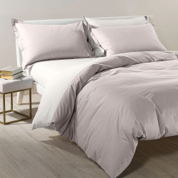 Bicolor Cotton Duvet Cover Set, Queen Size, Sand, Caleffi
